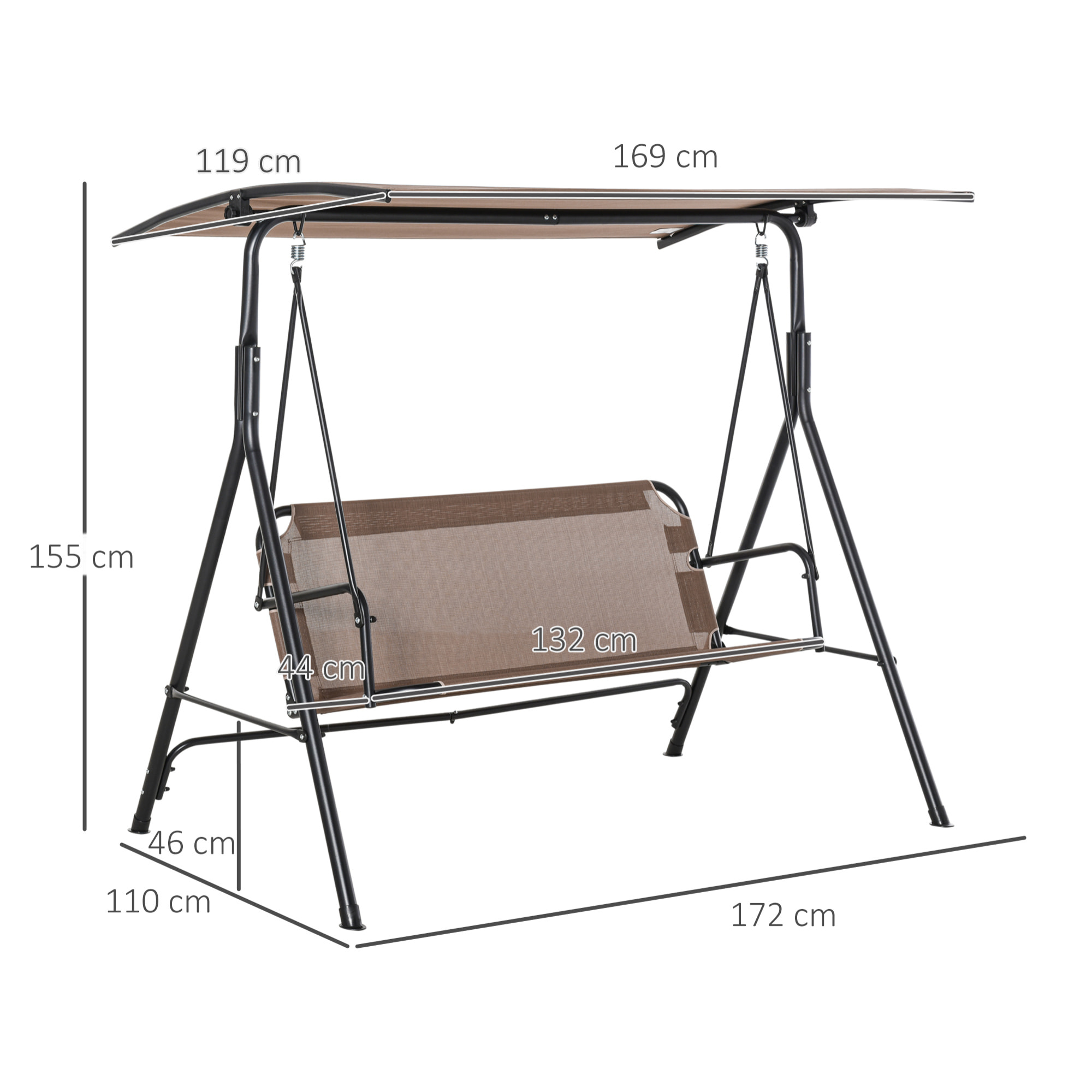 Columpio de Jardín 2 Plazas Silla Balancín Techo Ajustable 172x110x155cm Marrón