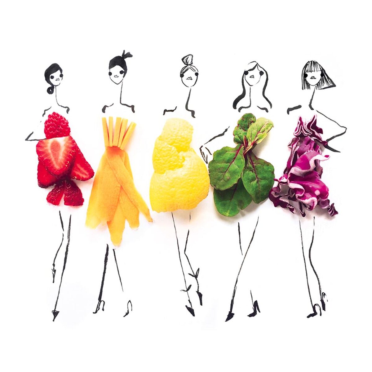 Tableau cuisine humour robes en fruit  Toile imprimée