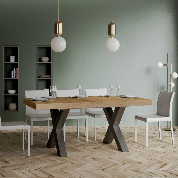 Table Traffic Extensible Dessus Chêne Nature 90x180 Allongée 284 cadre Anthracite