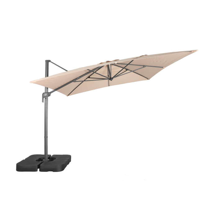 Parasol déporté rectangulaire 3x4m + dalles à lester 50x50cm ANTIBES + DALLES
