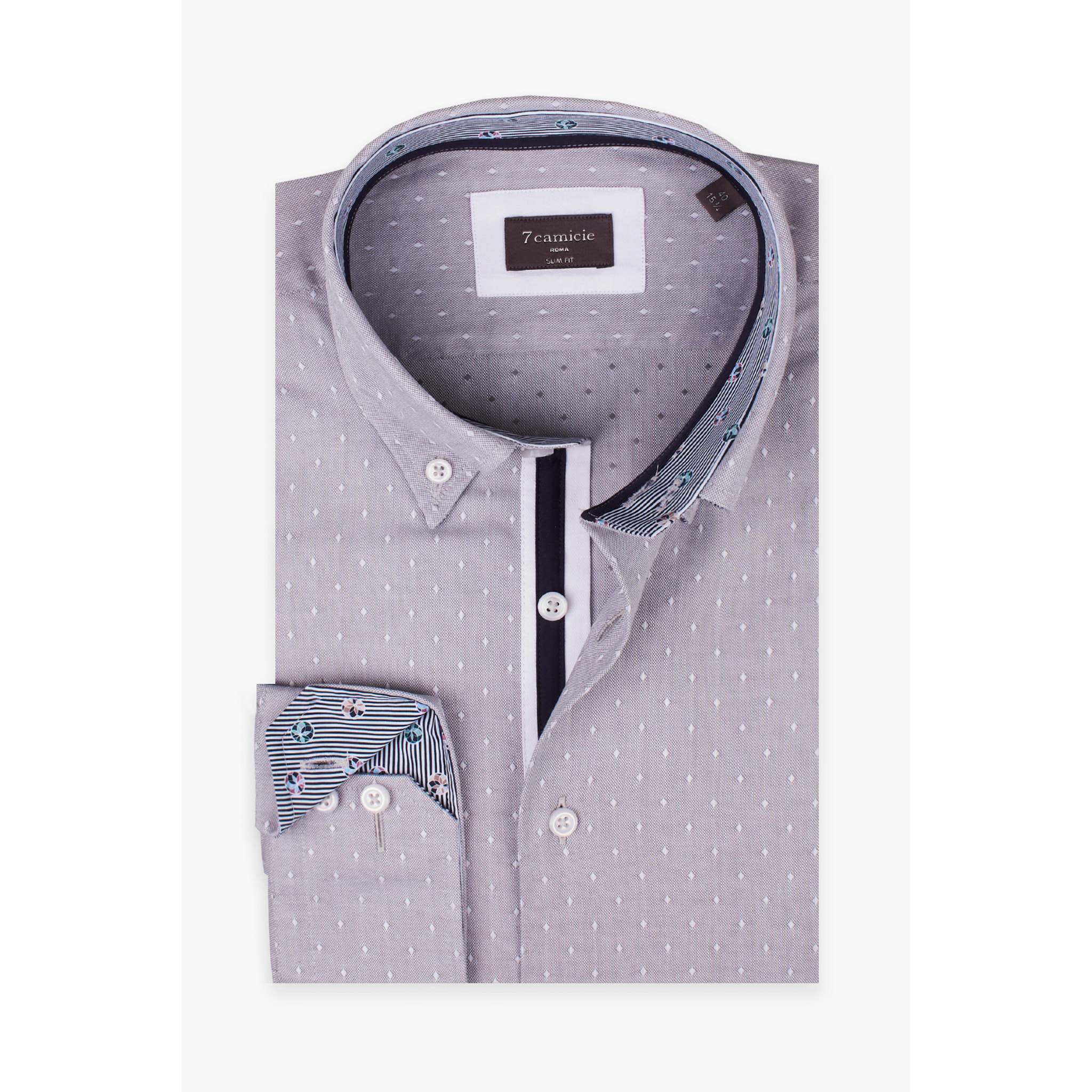 Camicia Uomo 2 Bottoni Button Down Slim Oxford Fantasia Grigio/Bianco
