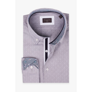 Camicia Uomo 2 Bottoni Button Down Slim Oxford Fantasia Grigio/Bianco