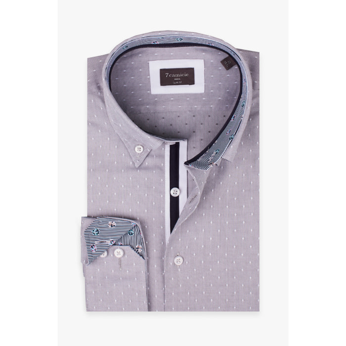 Camicia Uomo 2 Bottoni Button Down Slim Oxford Fantasia Grigio/Bianco