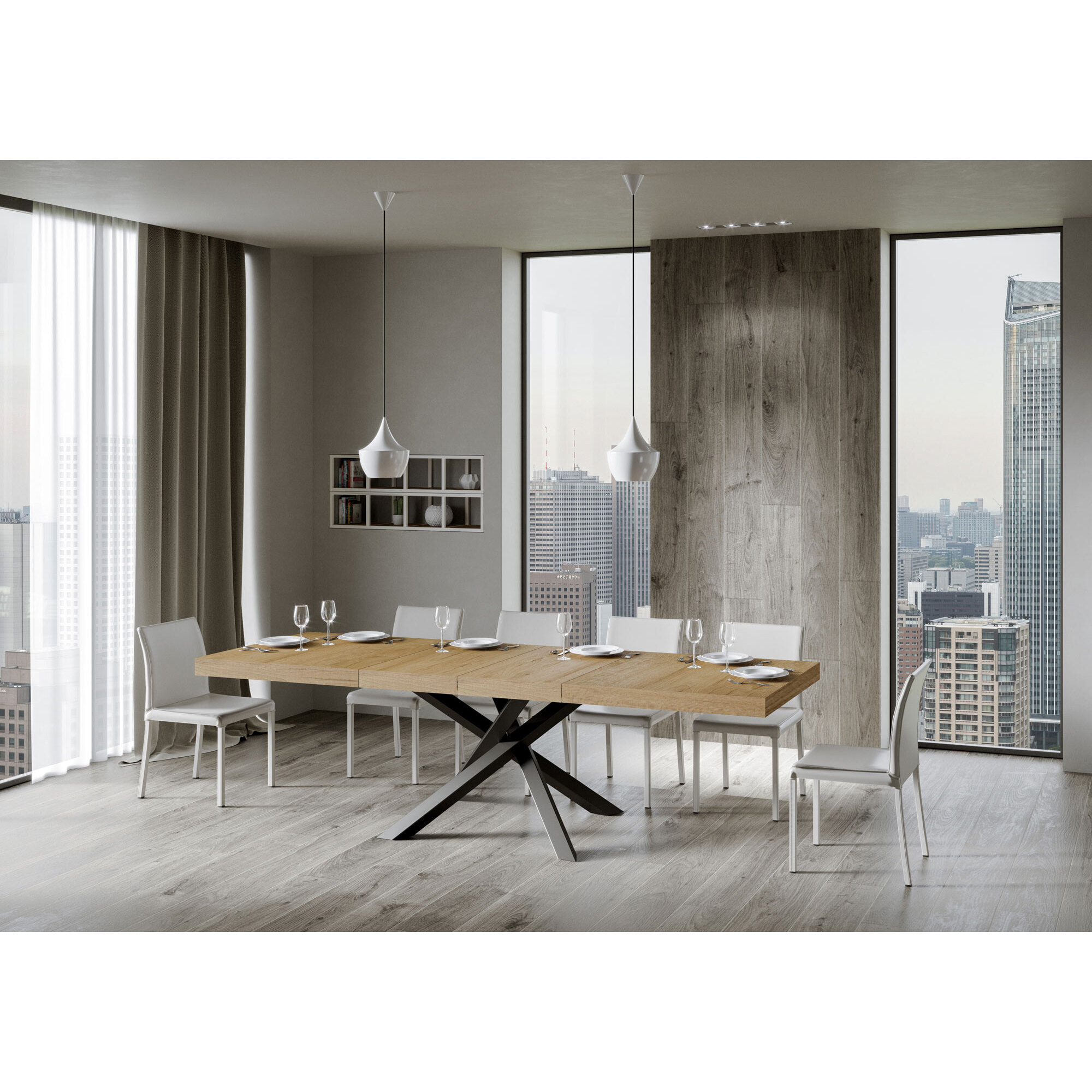 Mesa extensible 90x180/284 cm Volantis Premium Roble Natural estructura Antracita