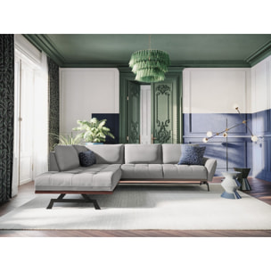 Canapé d'angle gauche convertible "Olivier" 5 places en tissu structurel gris clair