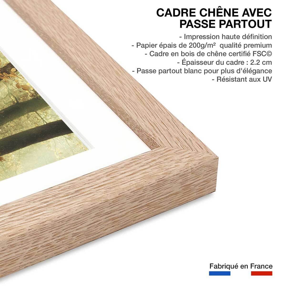 Affiche ""les feuilles d'automne"" Affiche + cadre en bois - Chêne