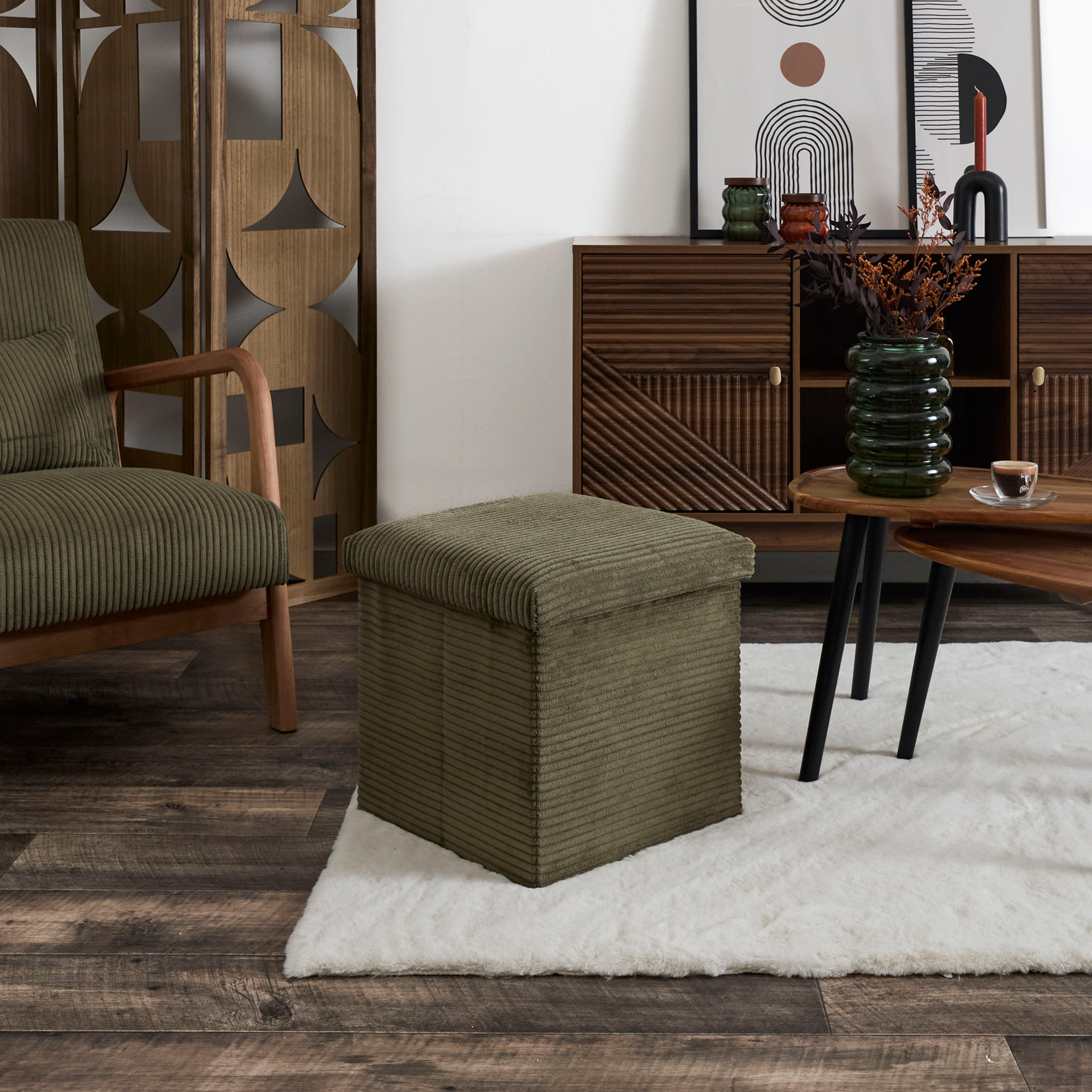 Coffre Pouf Pliable Cotele Scott Vert