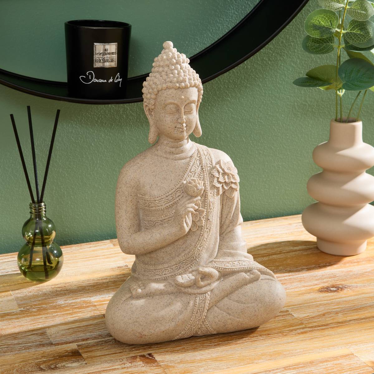 Statue bouddha assis Salma 17x10,5x27cm beige