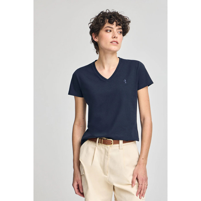 Maglietta blu marino con scollo a V e ricamo Rigby Best