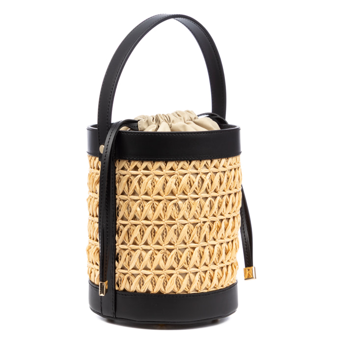 Baone bolso de mano mujer. Piel auténtica combinada con paja.