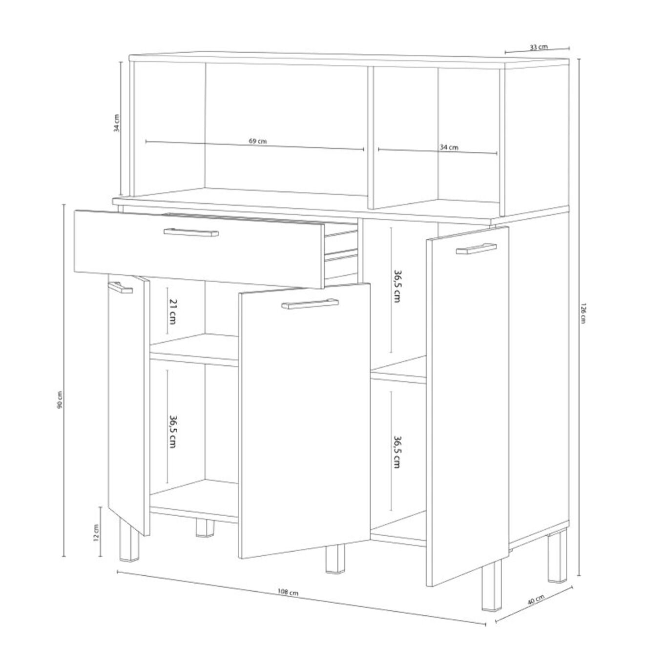 Alacena cocina Colin 3 Puertas Blanco Artik (Blanco Mate) - Roble Canadian