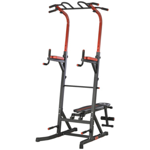 Estación de Musculación Torre de Entrenamiento con Altura Ajustable y Respaldo Regulable en 5 Posiciones Barra de Dominadas Fitness Flexiones Acero 108x178x202-238 cm Negro
