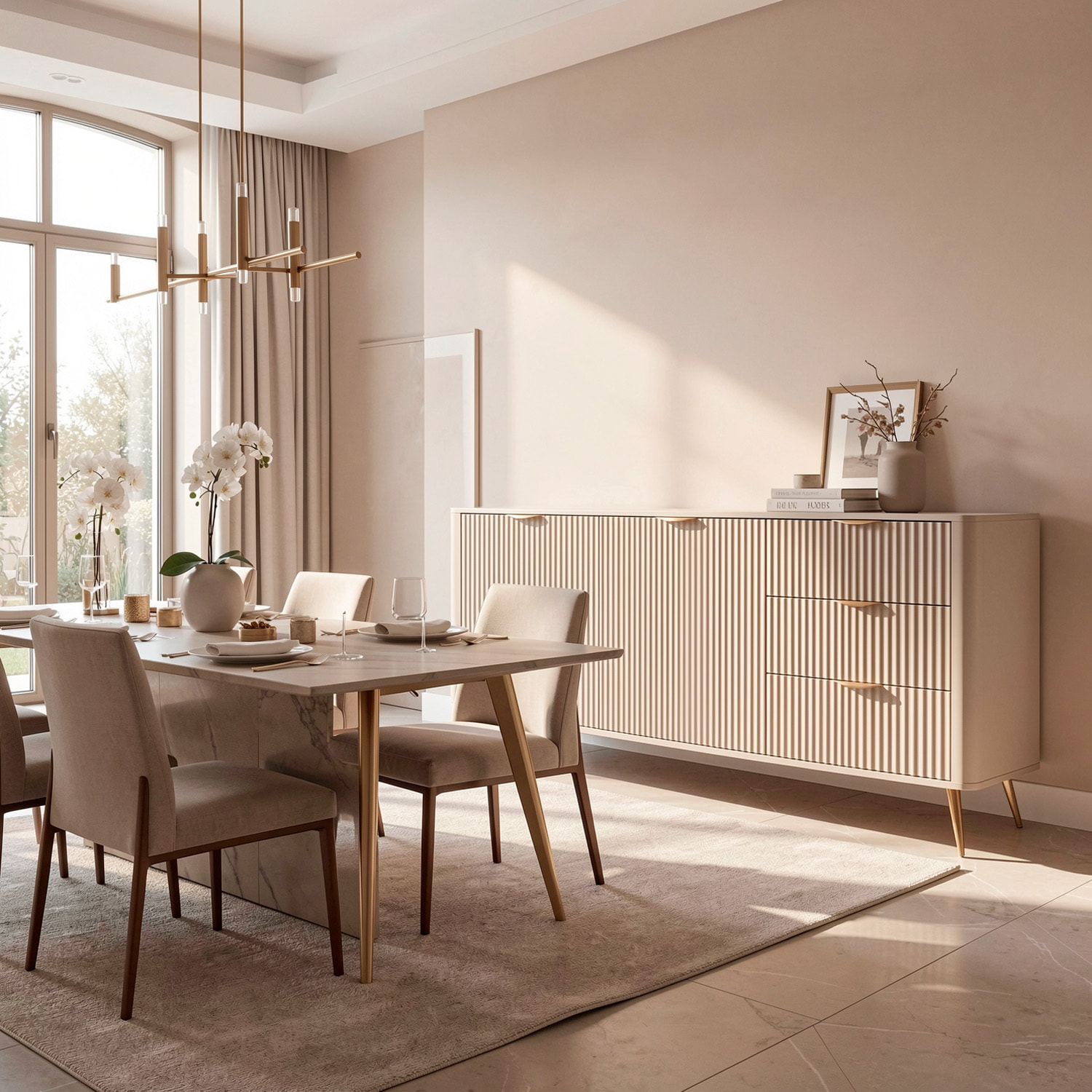 Madia Soggiorno Con 2 Ante e 3 Cassetti Credenza Salvaspazio Design Moderno Elegante Per Soggiorno Camera Con Piedini Slanciati 163 x 81 x 38 Cm Beige
