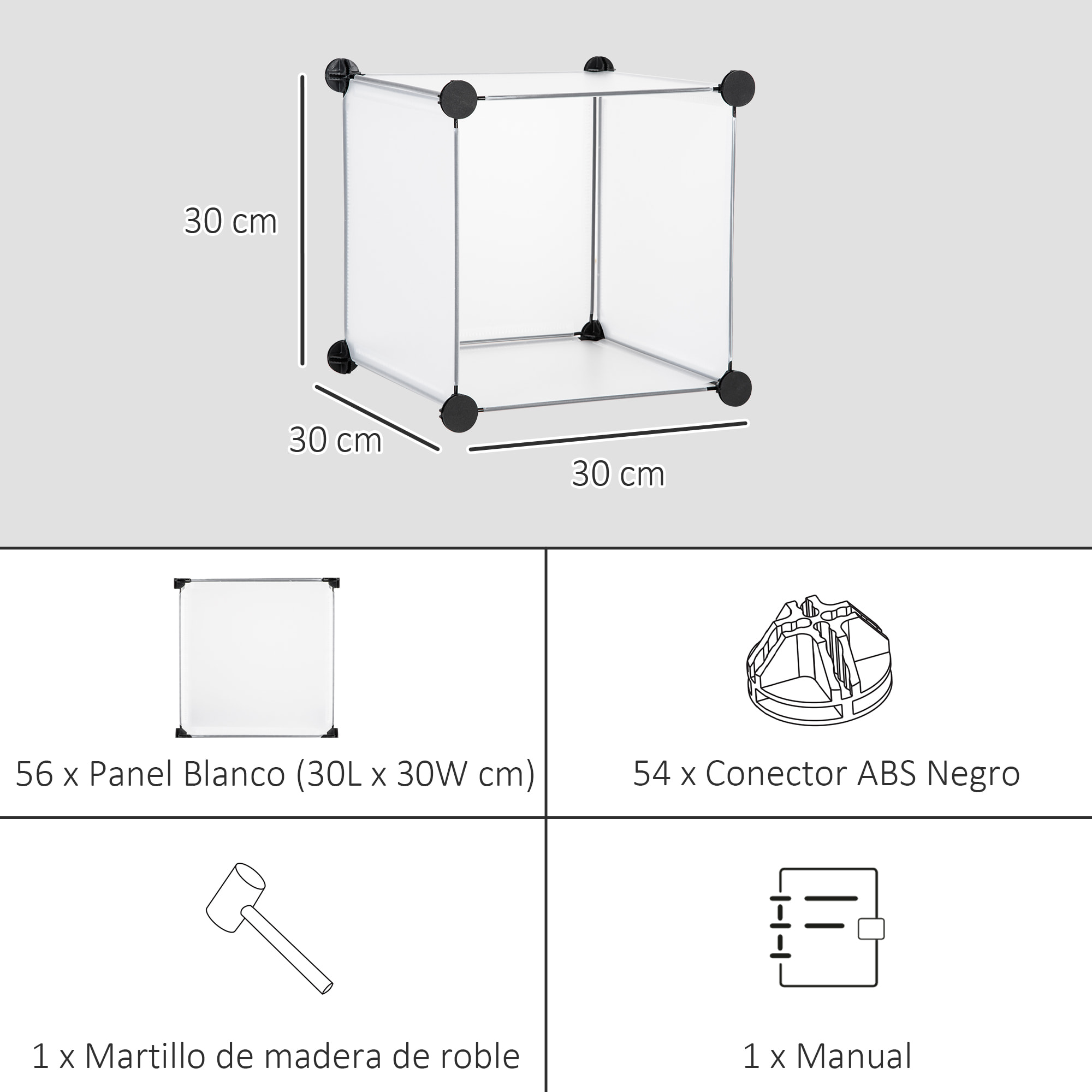 Armario Modular de Plástico Zapatero Organizador con 16 Cubos de 30x30x30cm para Entrada Pasillo Dormitorio 125x32x125 cm Transparente