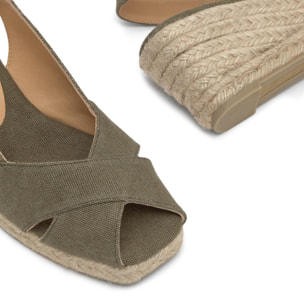 Alpargatas de cuña de mujer destalonadas Diana estilo peep-toe en algodón orgánico lavado