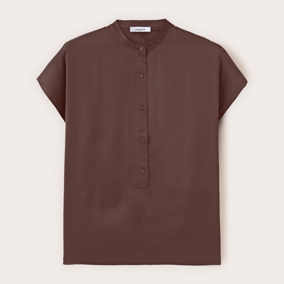 Motivi - T-shirt in raso con scollatura a serafino - Marrone