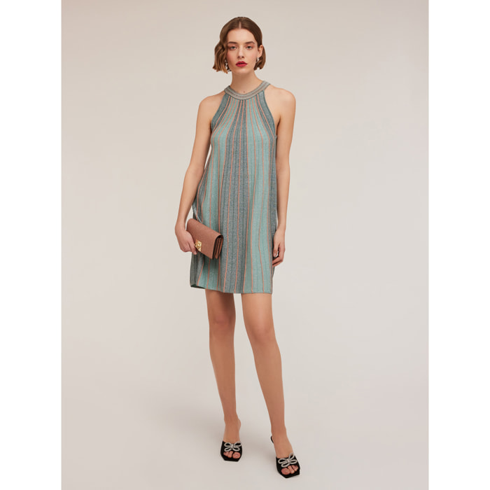 Motivi - Mini dress in maglia lurex plissé - Verde acqua