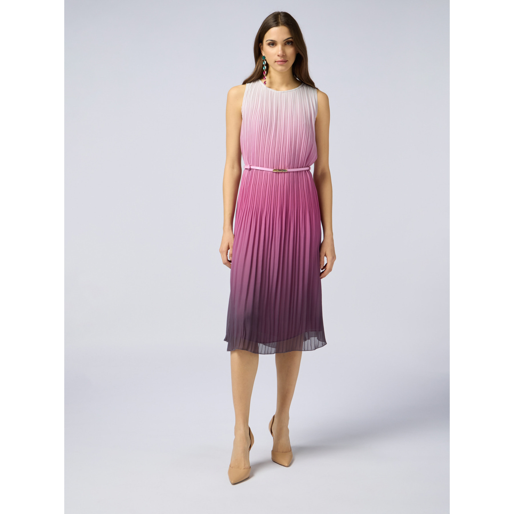 Oltre - Vestito midi plissé sfumato - Rosa