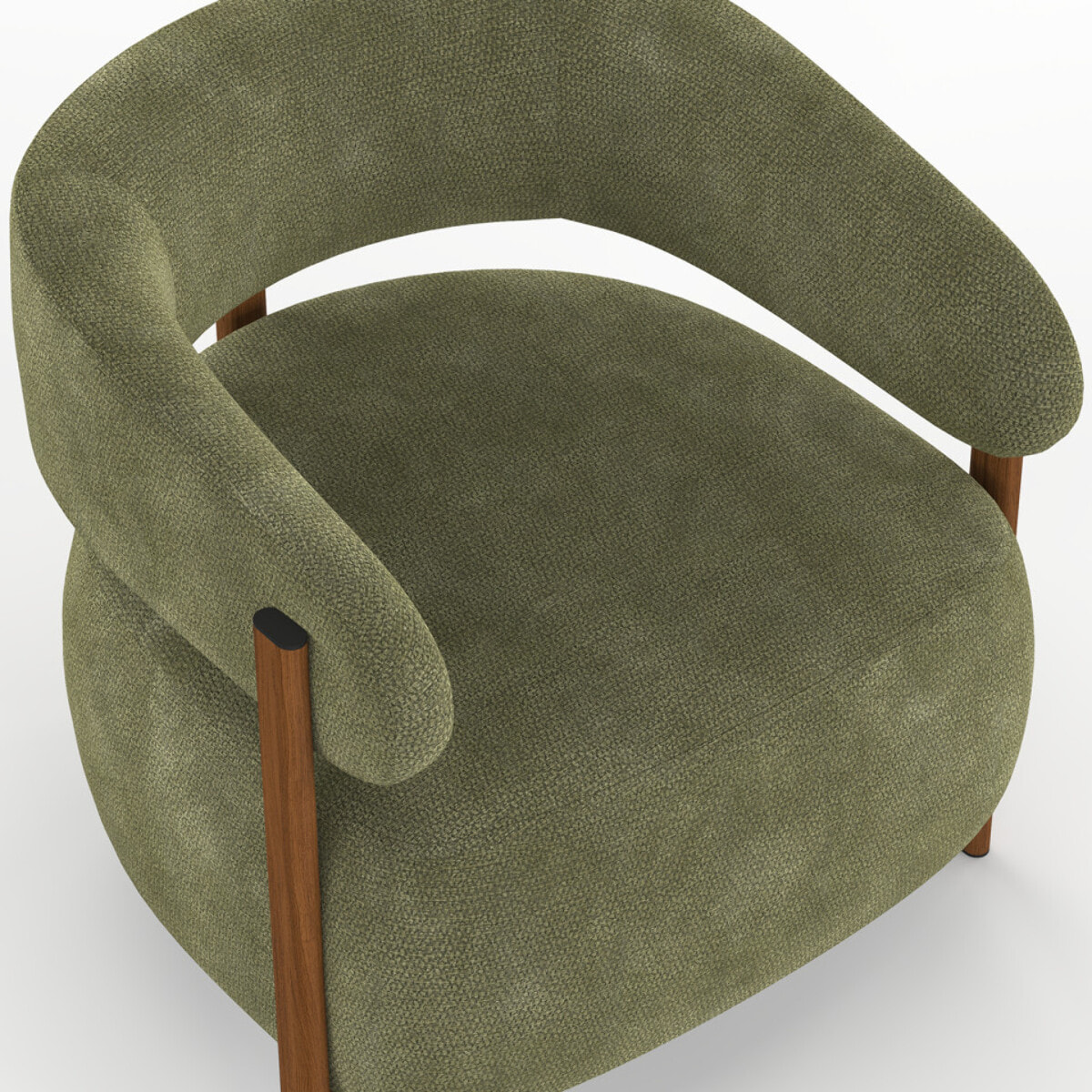 Fauteuil Albin tissu chenille vert et pieds noyer