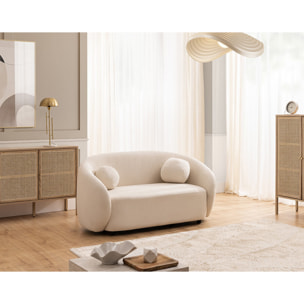 Flore - Canapé droit 2 places en tissu bouclette - Beige
