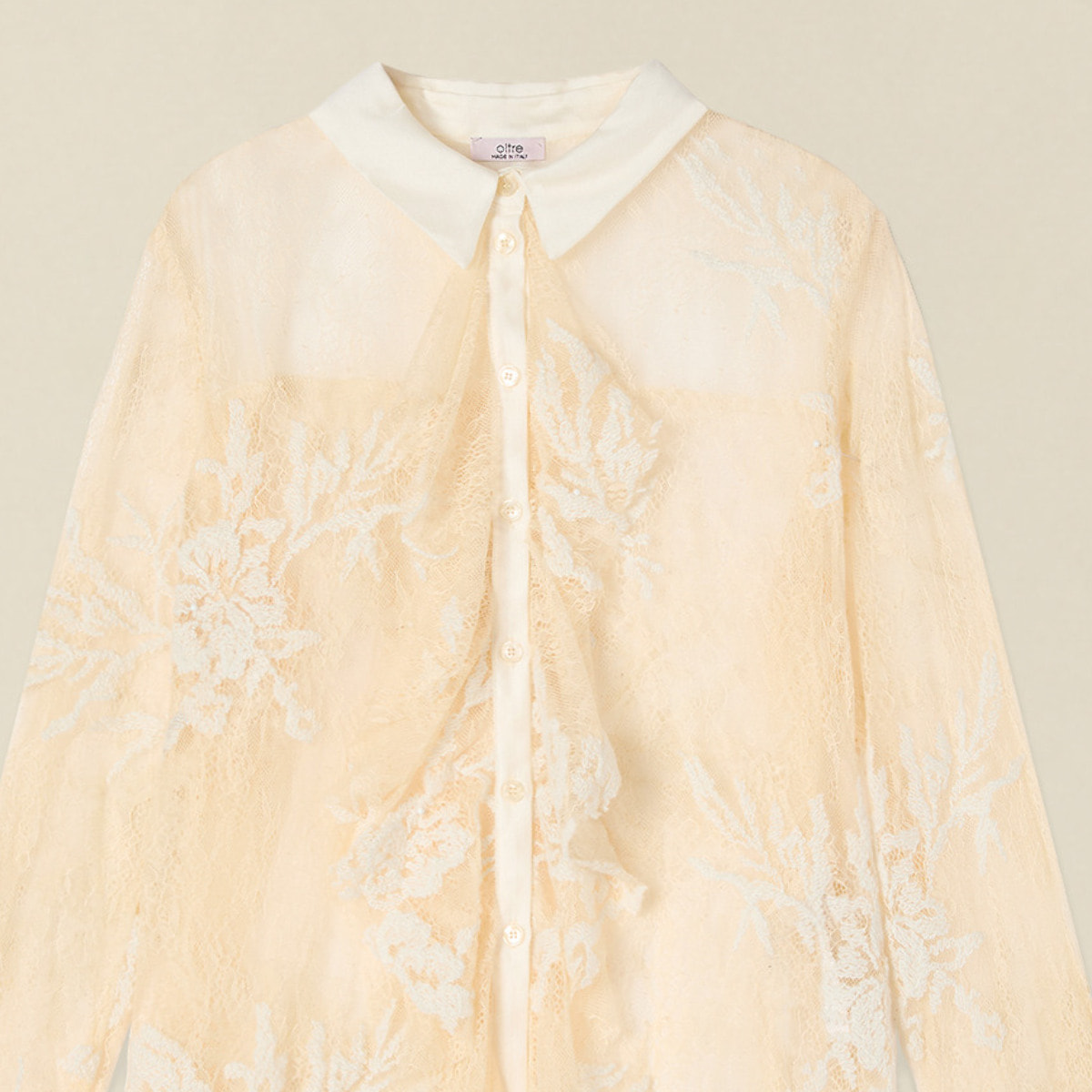 Oltre - Camicia in pizzo con volant - Bianco