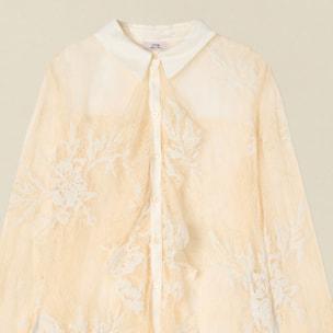 Oltre - Camicia in pizzo con volant - Bianco