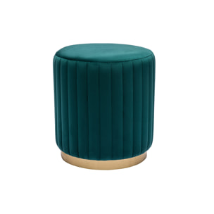 Pouf rond en velours bleu pétrole et métal doré D40 cm DONA