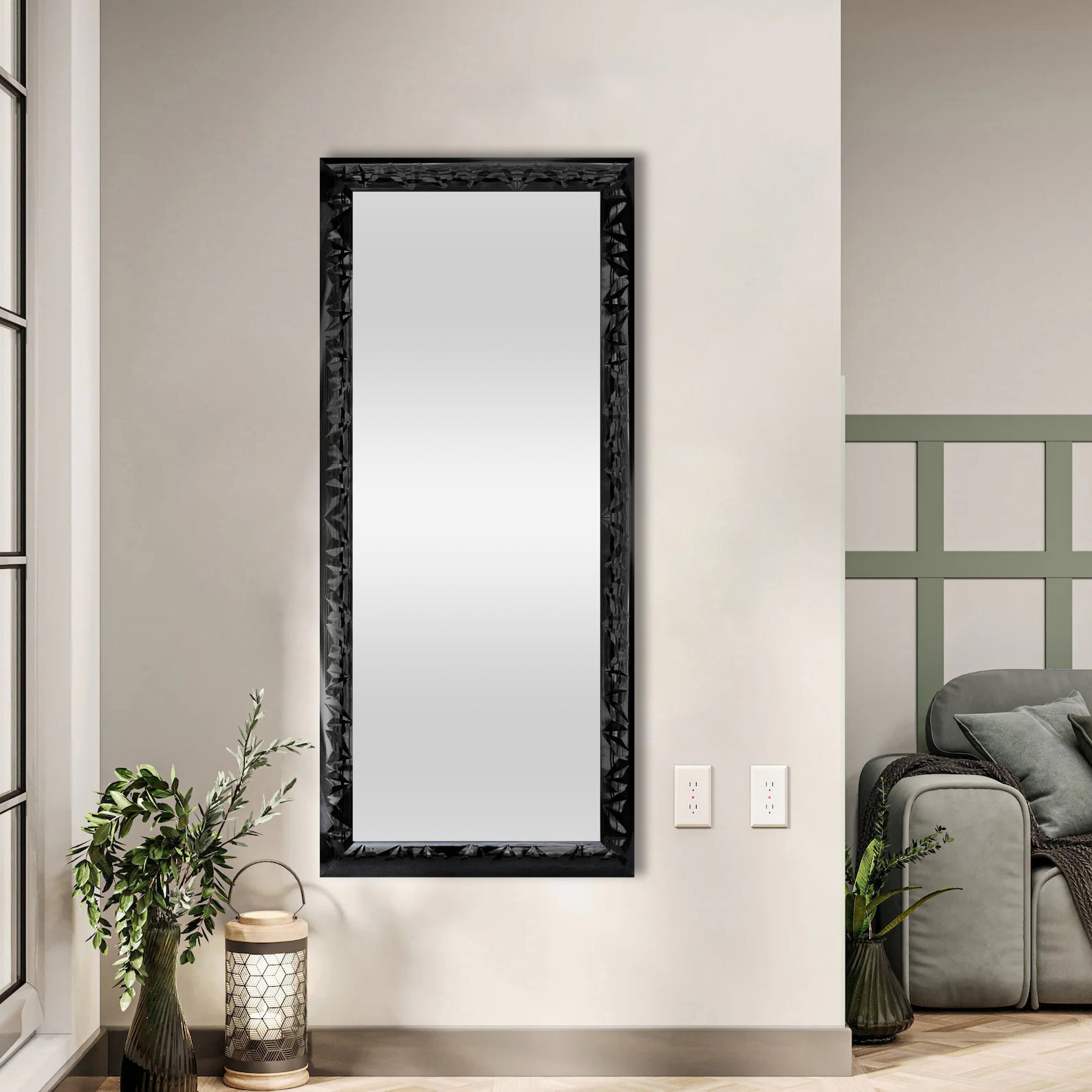 Espejo rectangular Crackie poliestireno negro 143x63x2 cm