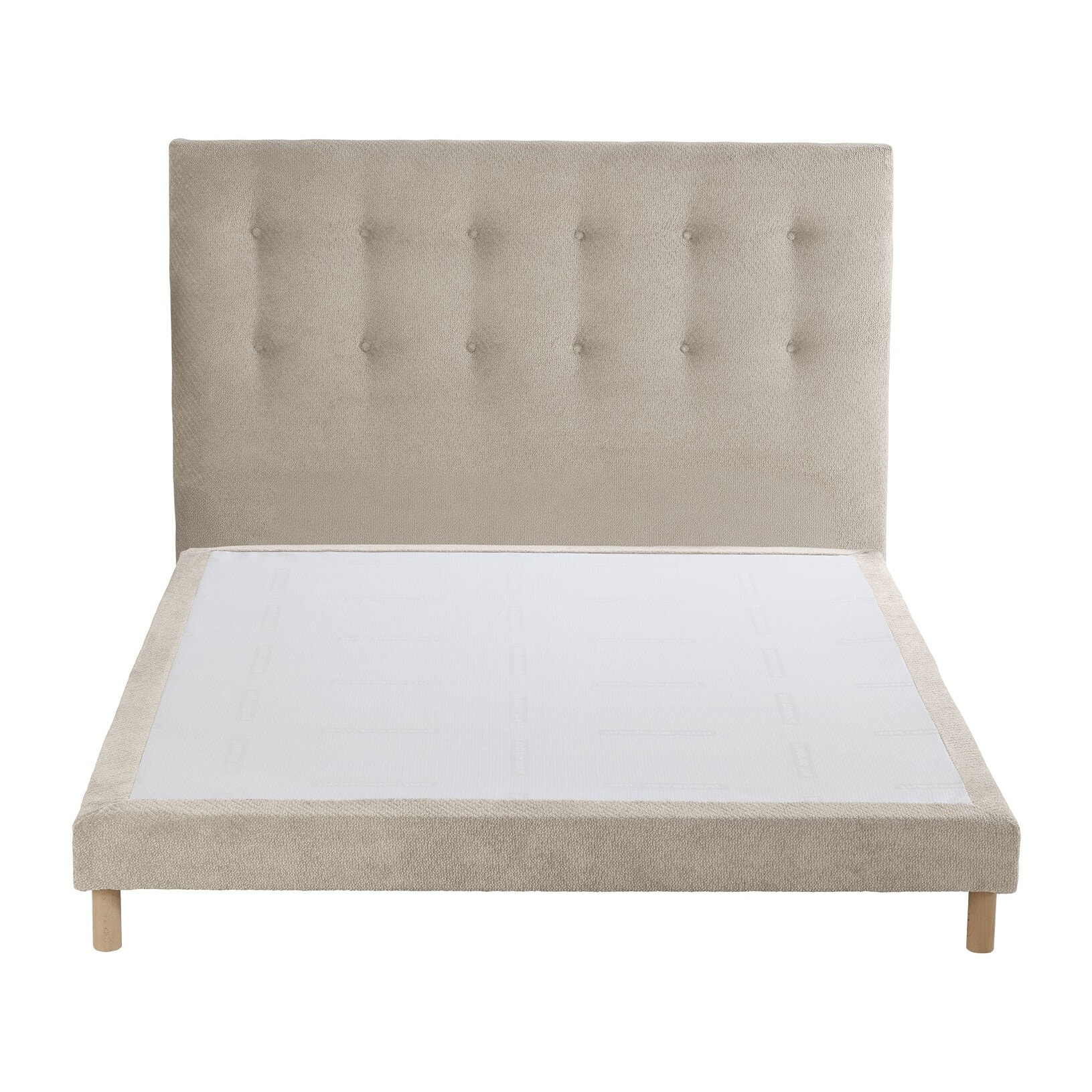 Ensemble sommier + tête de lit Eden chenille bouclettes Crème