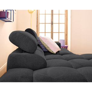 Matera - canapé d'angle gauche 4 places avec têtières réglables en tissu texturé - Noir