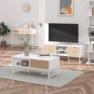 Mueble de TV para Televisores de hasta 47 Pulgadas Mesa para TV de Salón Moderna con 4 Cajones 2 Estantes Abiertos y Gestión de Cables 120x39x48 cm Roble y Blanco