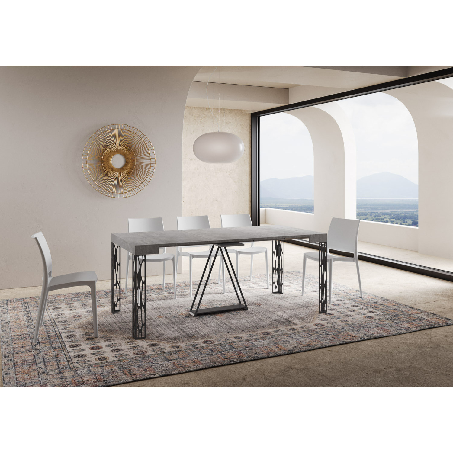 Consolle allungabile 90x40/196 cm Kerpa Small cemento telaio antracite