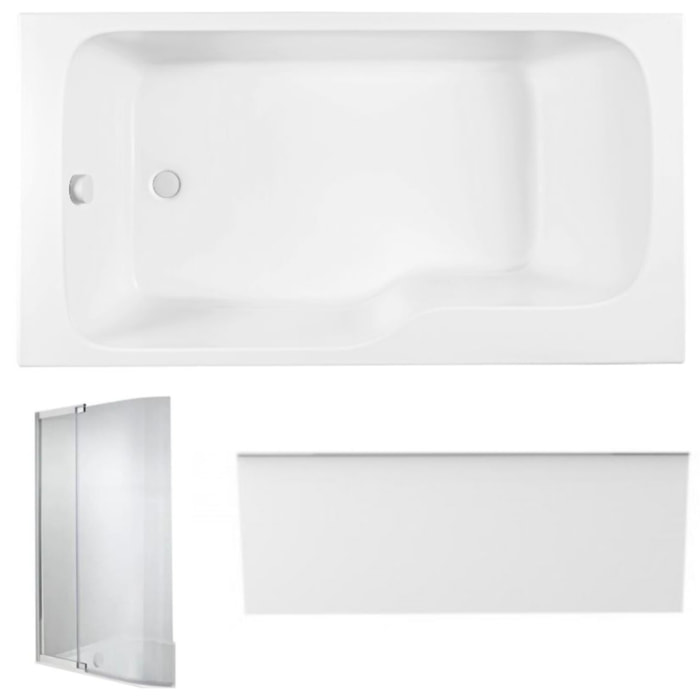 Pack baignoire bain douche 160 x 85 Malice version gauche + tablier en niche + pare bain