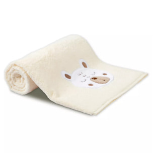 Drap de douche enfant pur coton 500 g/m² brodé beige marron Petit ours angora