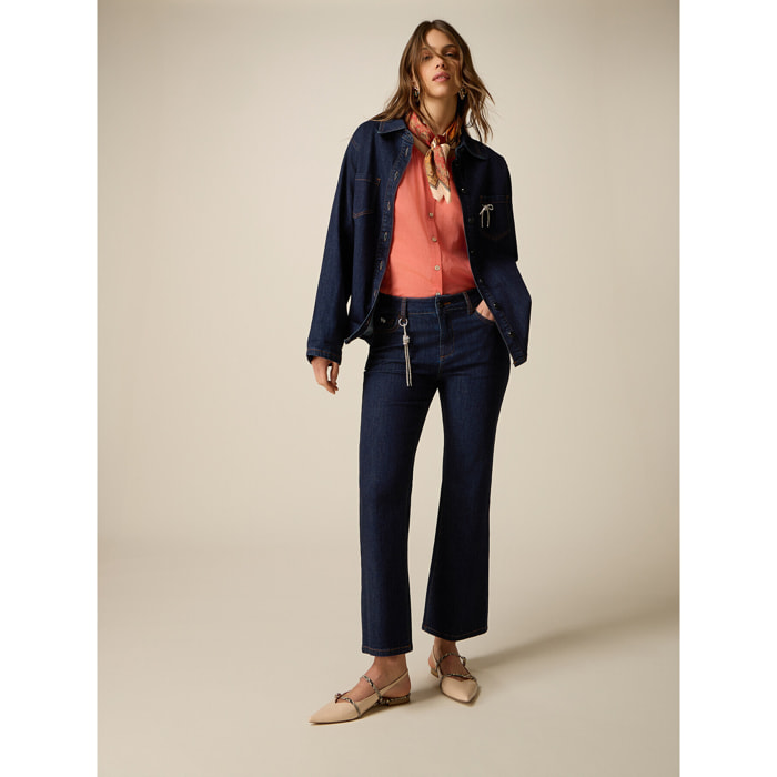 Oltre - Jeans cropped con applicazione gioiello - Blu