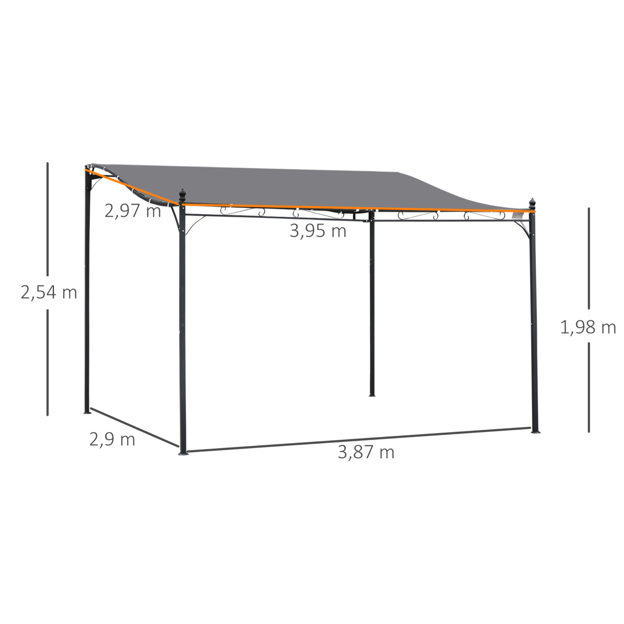 Outsunny Pérgola de Jardín 4x3 m Montado en Pared con Toldo y 4 Orificios Gris