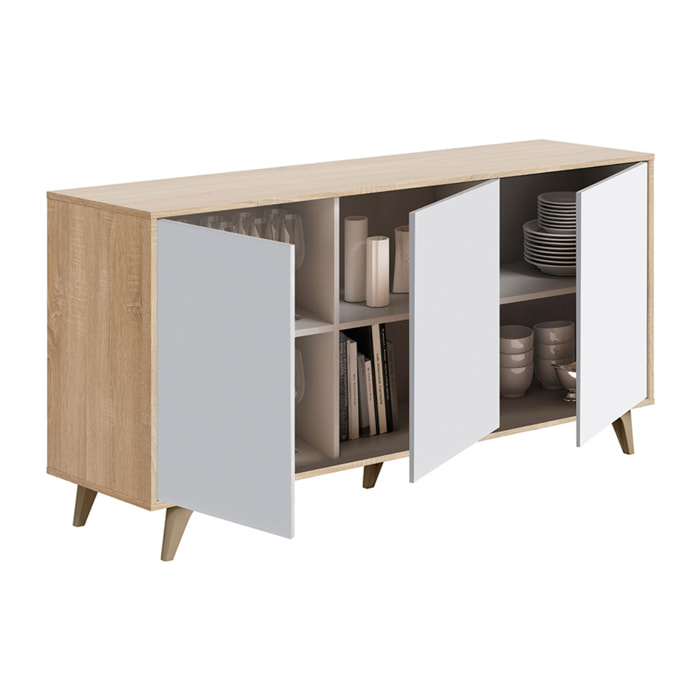 Aparador 3 Puertas 75x154x40 Cm Roble Y Blanco Artik