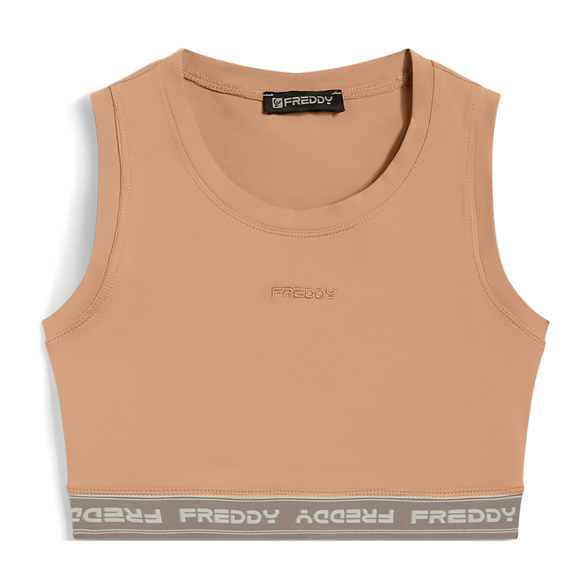 Top sportivo in heavy jersey stretch con elastico logato