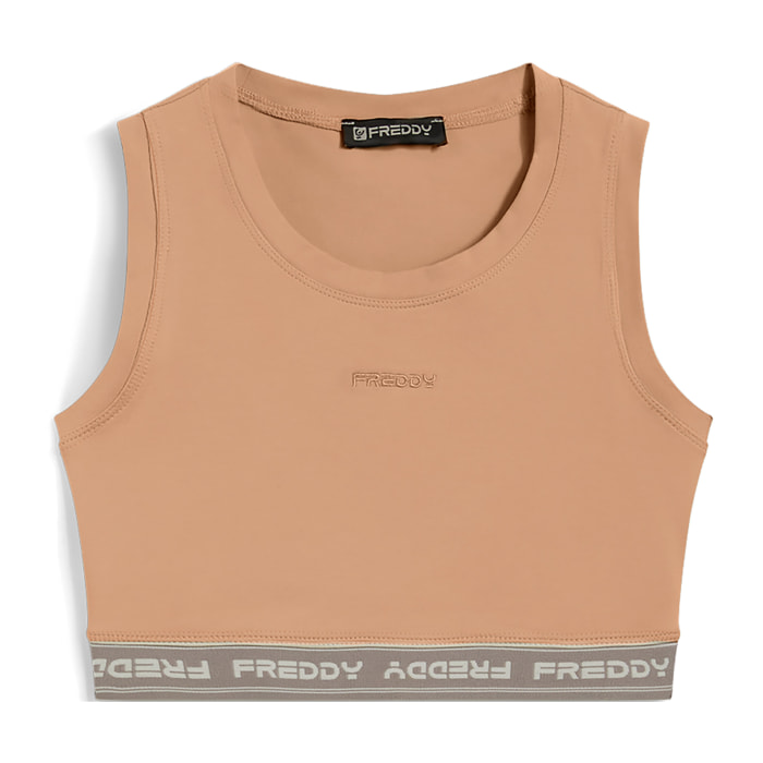 Top sportivo in heavy jersey stretch con elastico logato