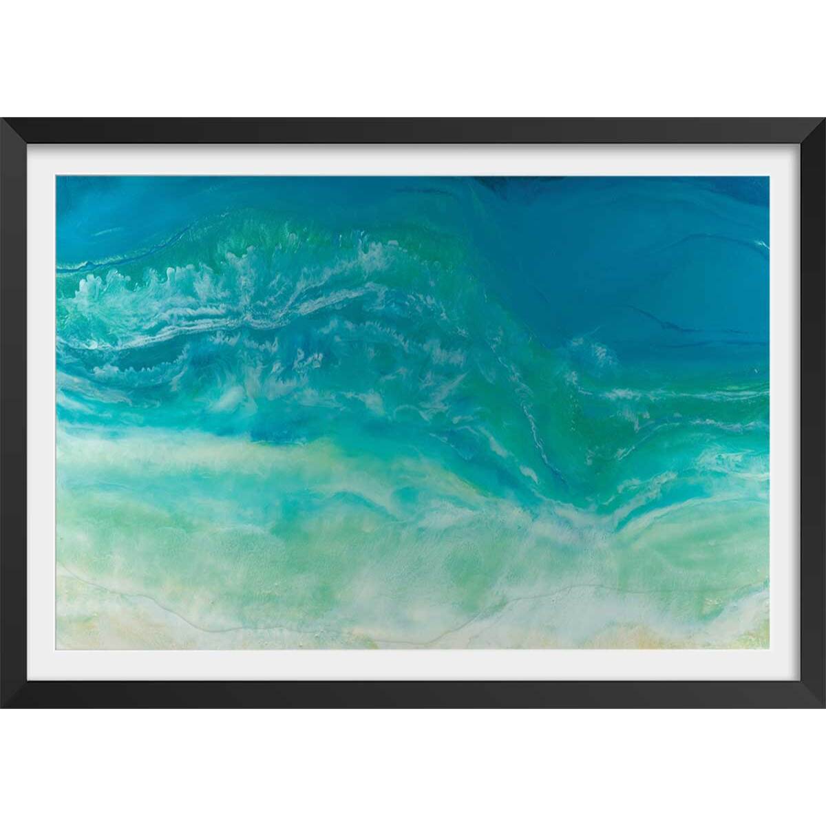 Poster bleu fluide Affiche + cadre en bois - Noir