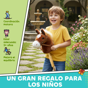 Cabeza de Caballo con Palo de Madera, Sonidos y Ruedas, Caballo de Juguete, 95 cm de Altura, Marrón