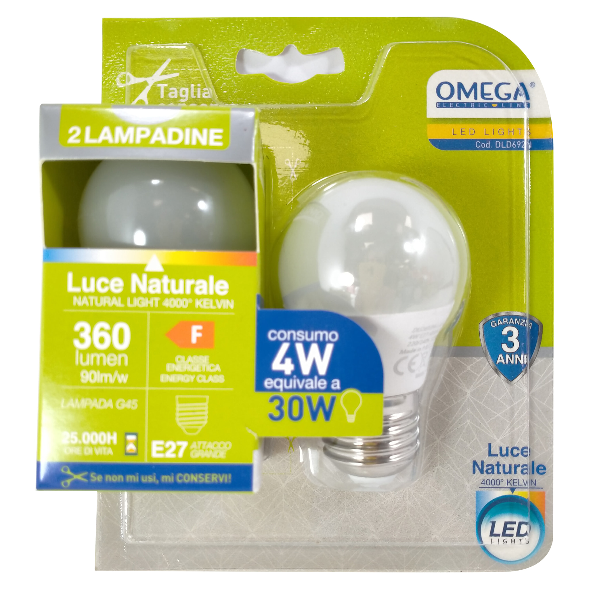 OMEGA Set 6 pezzi sfera led g45 4w 4000k e27