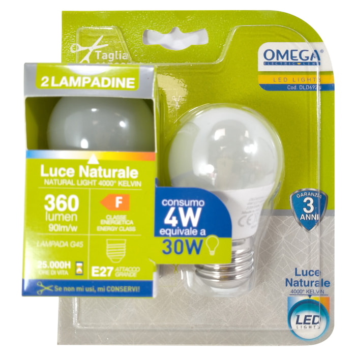 OMEGA Set 6 pezzi sfera led g45 4w 4000k e27
