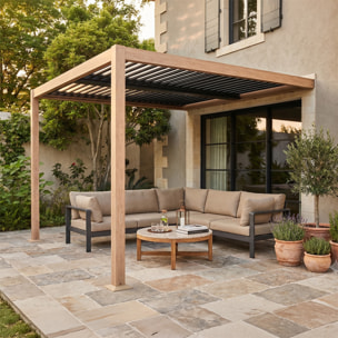 Pergola bioclimatique 3x3m adossée effet bois PANAGIA