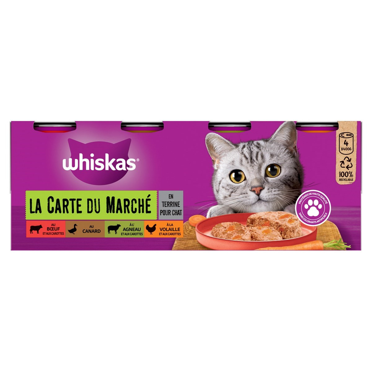 WHISKAS Boîtes en terrine 4 variétés pour chat 400g (4x3)