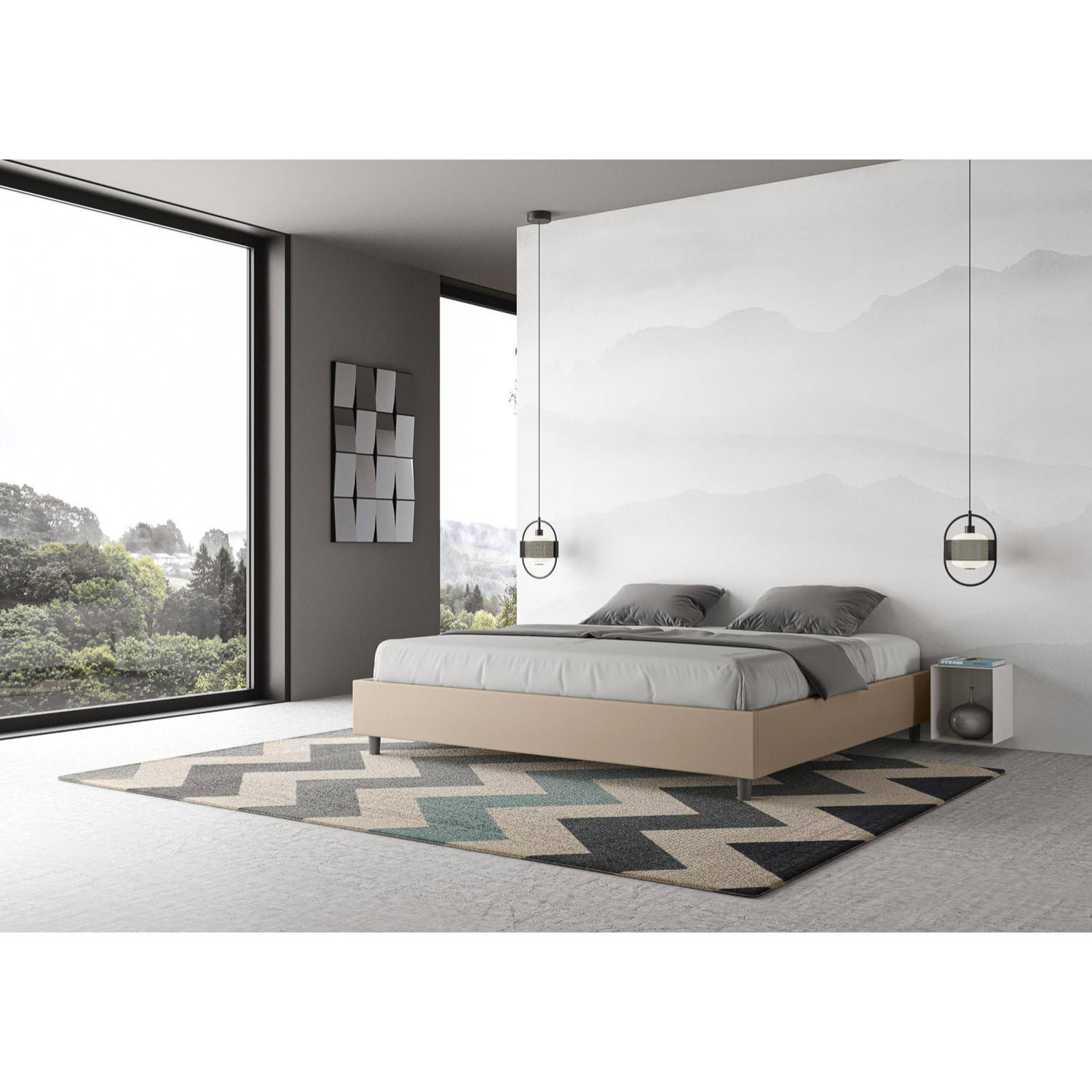 Cama con almacenaje acolchada sin cabecero 180x190 cuero sintético gris paloma Azelia