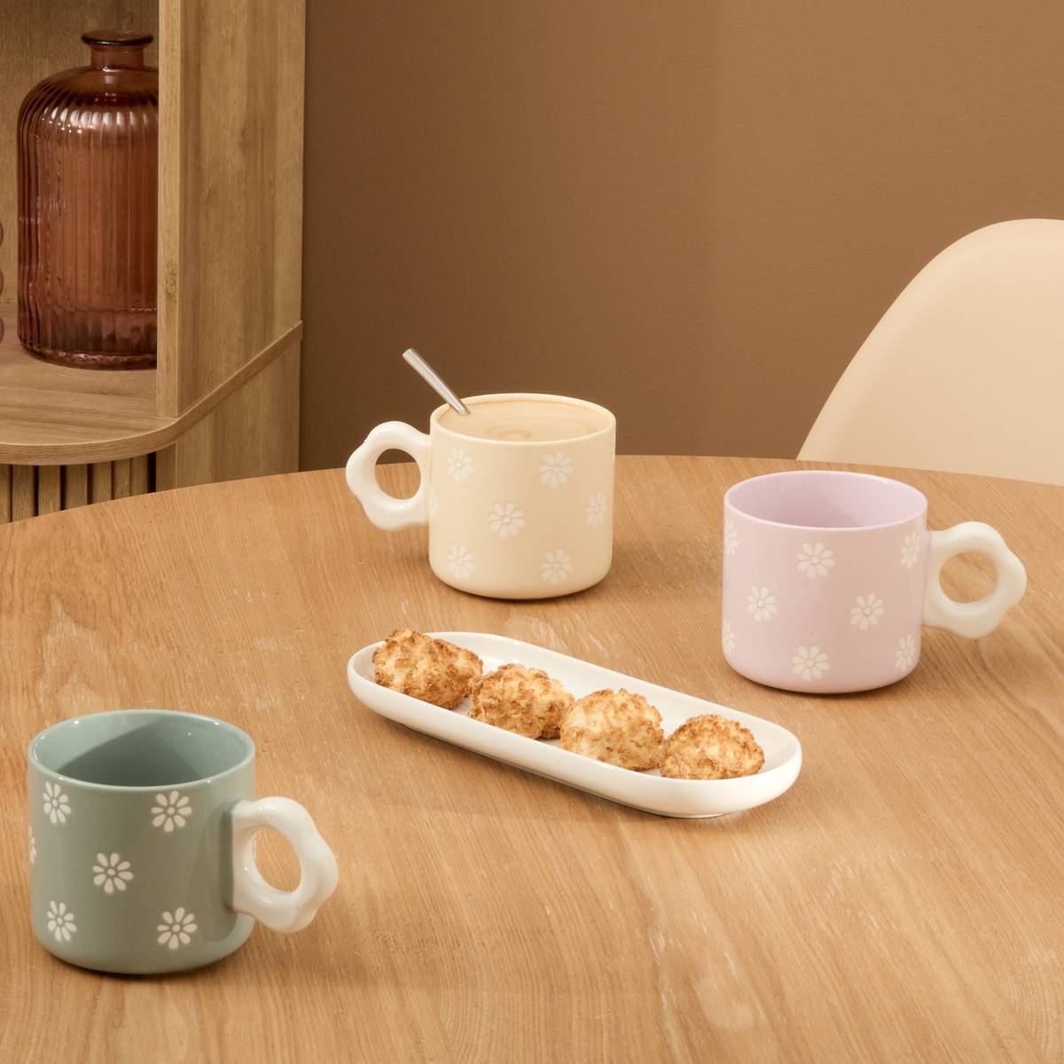 Mug motif fleurs Margot vert et blanc