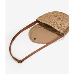 Bolso bandolera de rafia marón con solapa