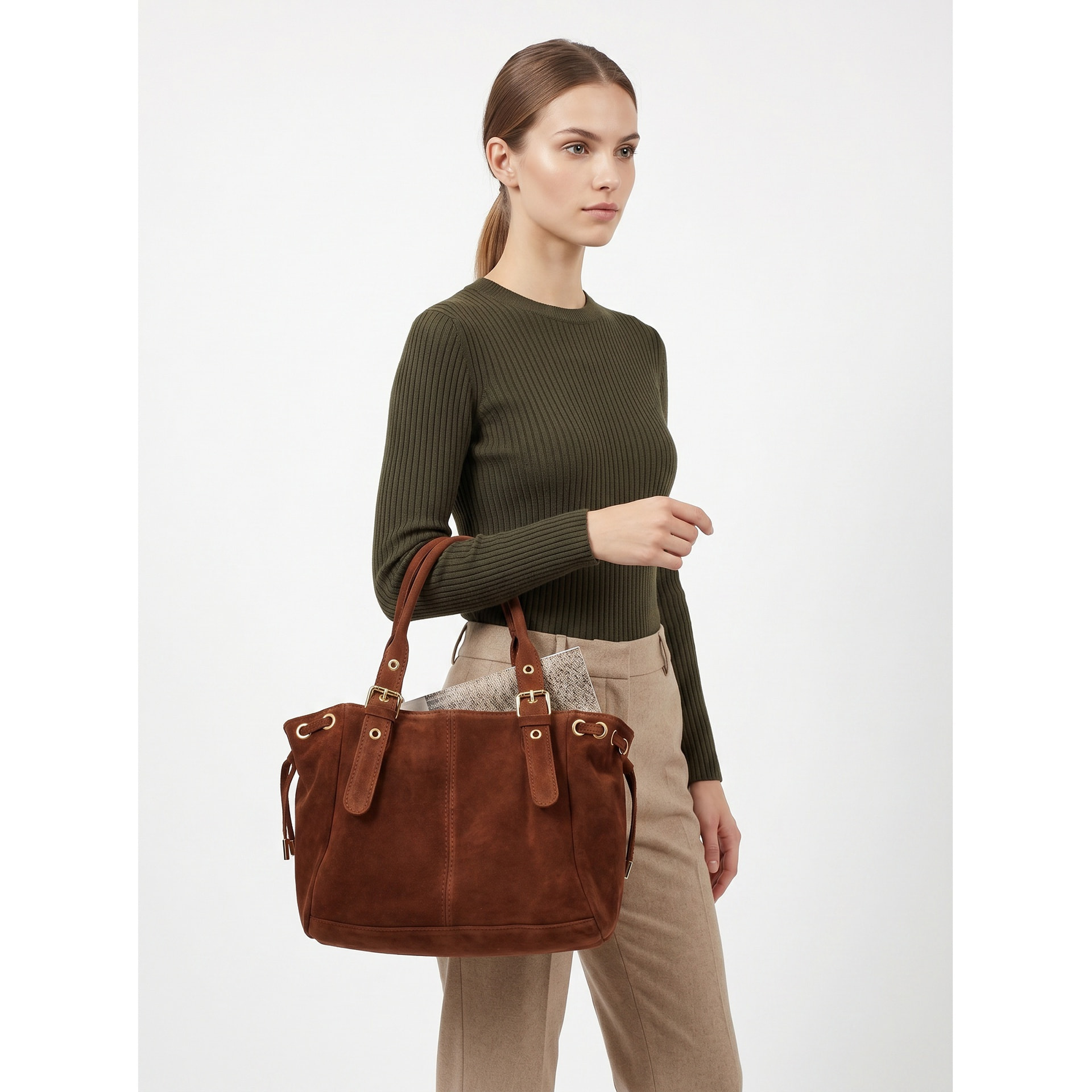 Borsa a mano da donna Made in Italy - Modello Lumena Lux - 100% pelle - 20.0 x 21.0 x 33.0 cm