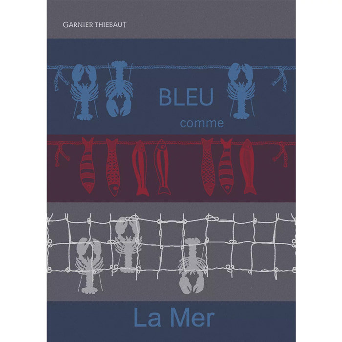 Torchon pur coton motif jacquard bleu gris Bleu comme la mer tricolore